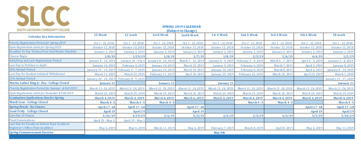Academic Calendar South Louisiana Community College Acalog ACMS Academic Calendar South Louisiana Community College Acalog ACMS
